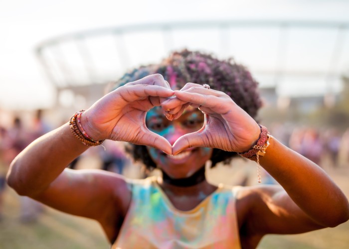 Beautiful,African,American,Girl,At,Summer,Holi,Festival,Make,Heart